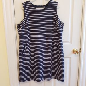 Lands' End Navy Blue & White striped sleeveless dress in 22W